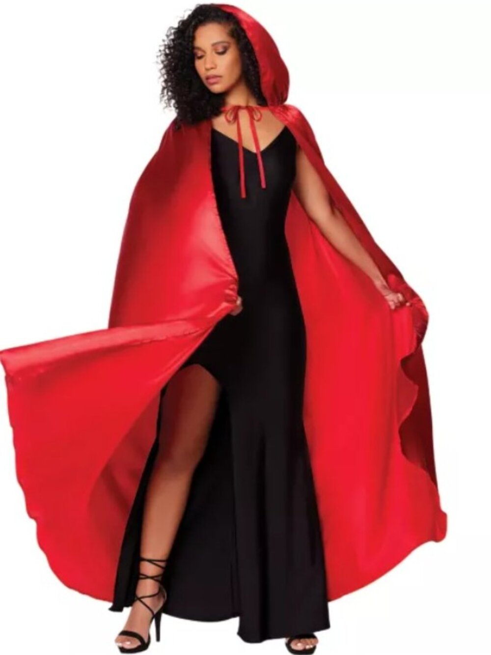 Adult Red Satin Hooded Cape